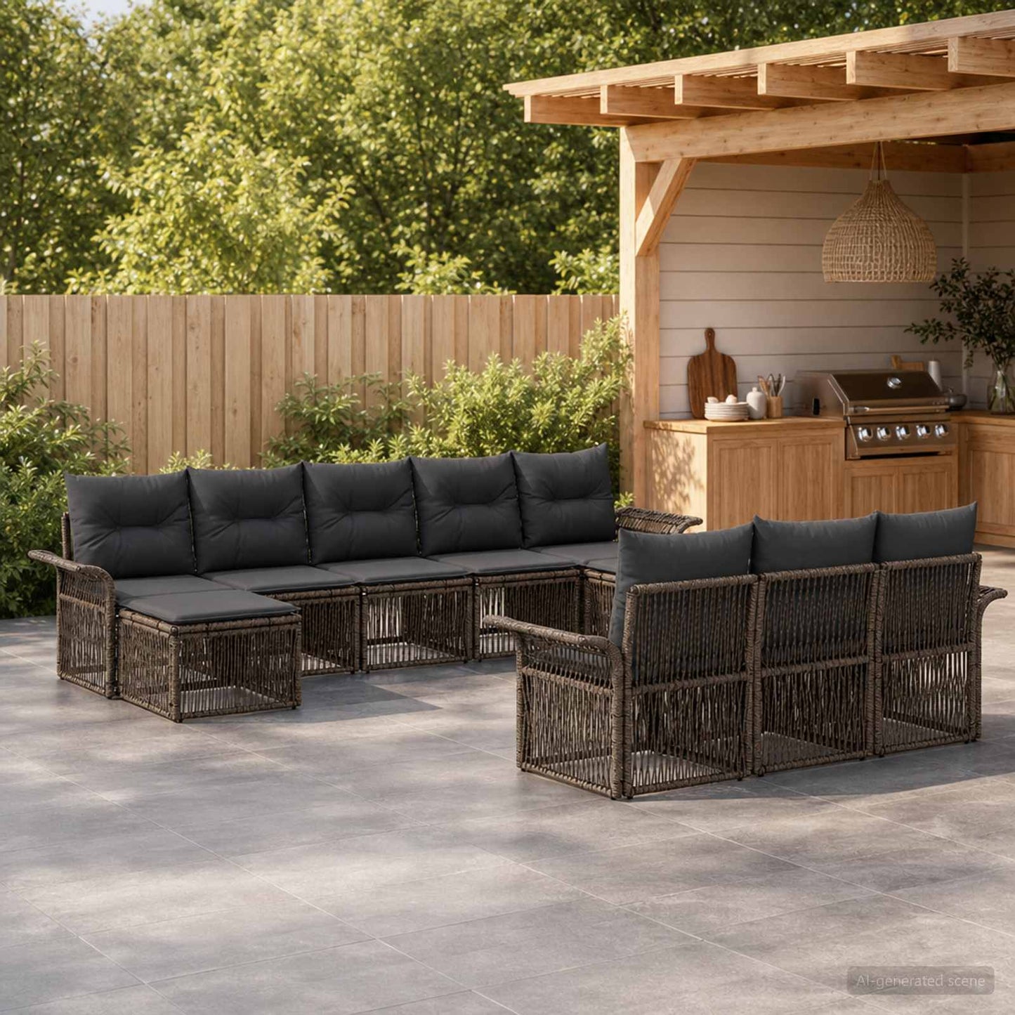 Gartensofa-set 10 stk. Grau Poly-Rattan