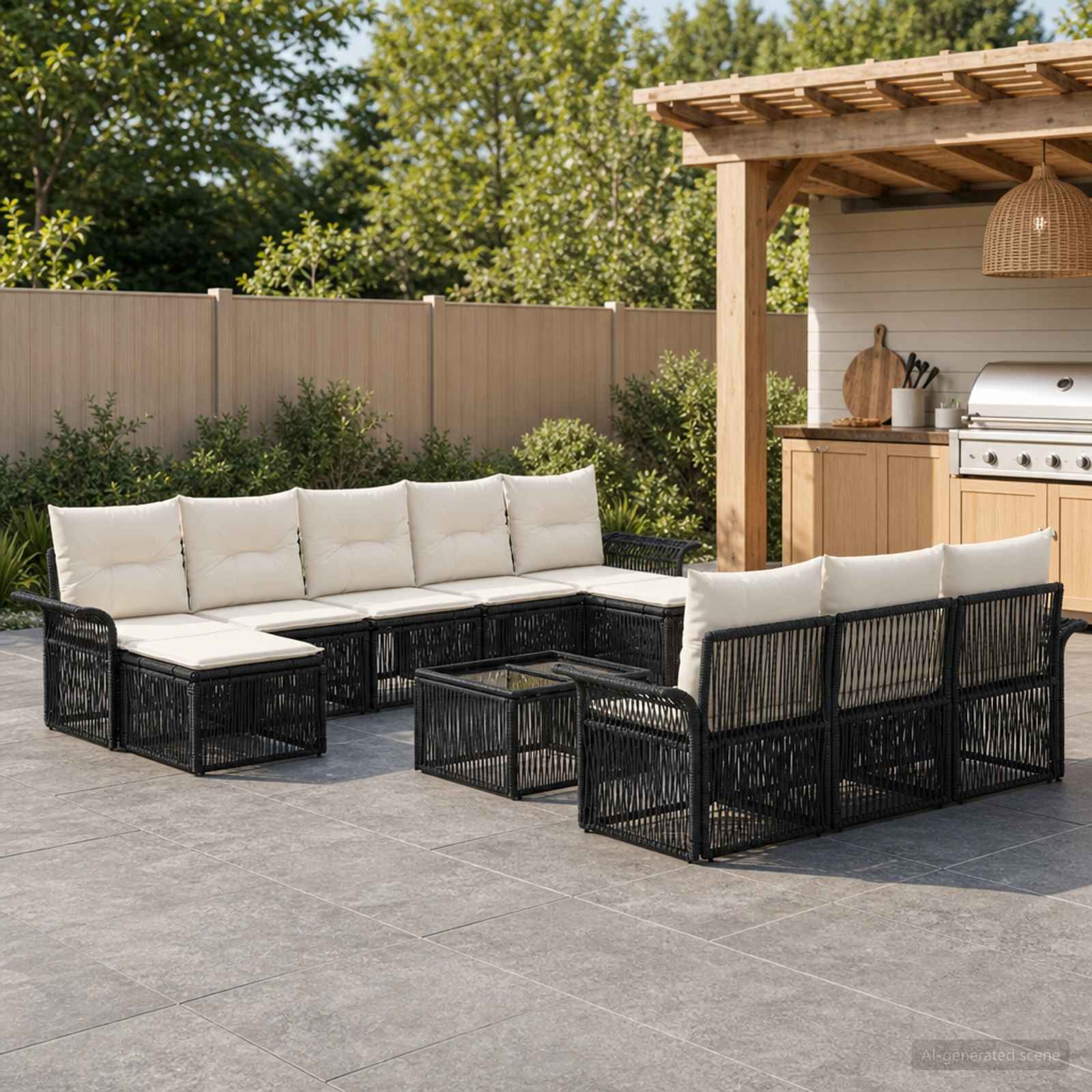 Gartensofa-set 11 pcs Schwarz Poly-Rattan