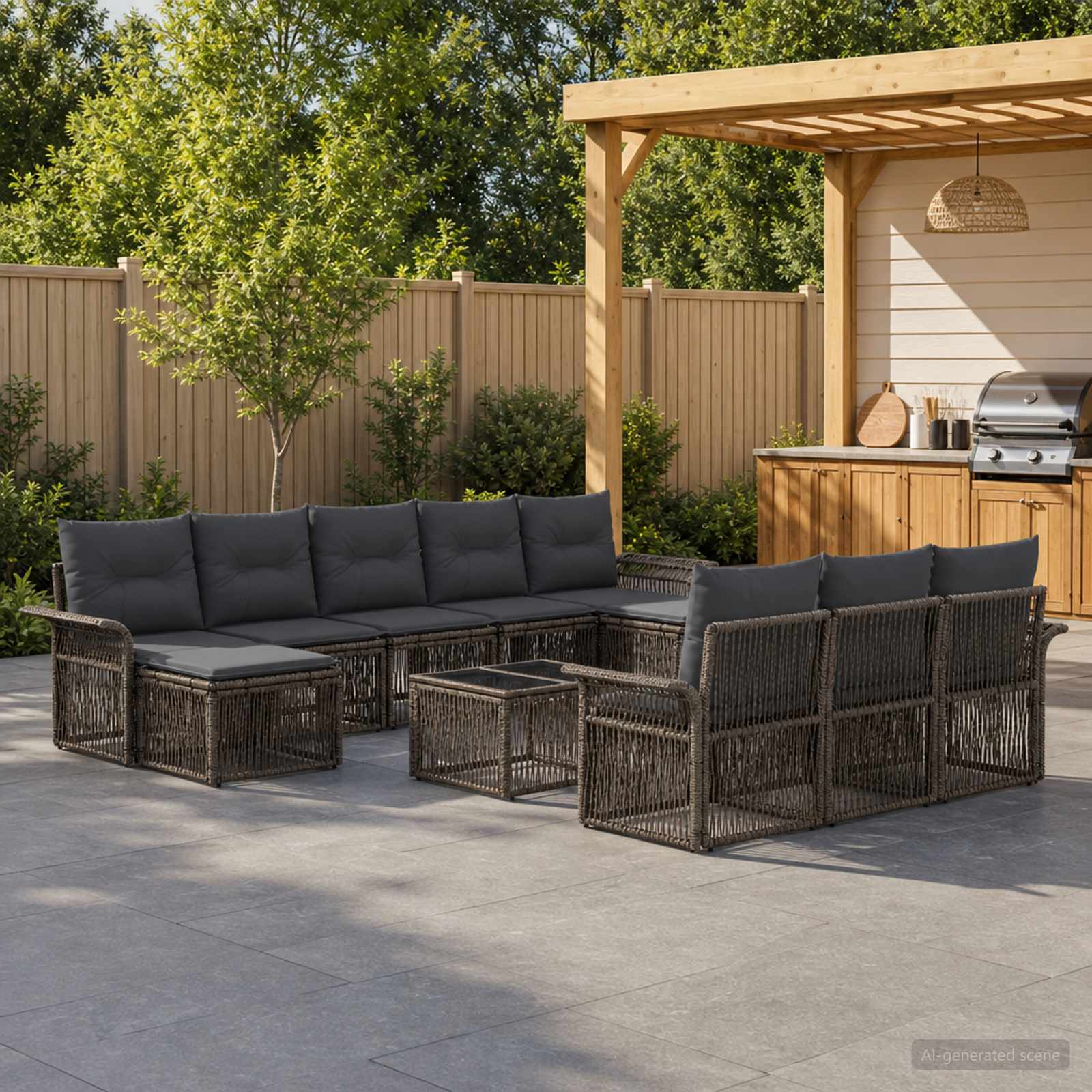 Gartensofa-set 11 stk. Grau Poly-Rattan