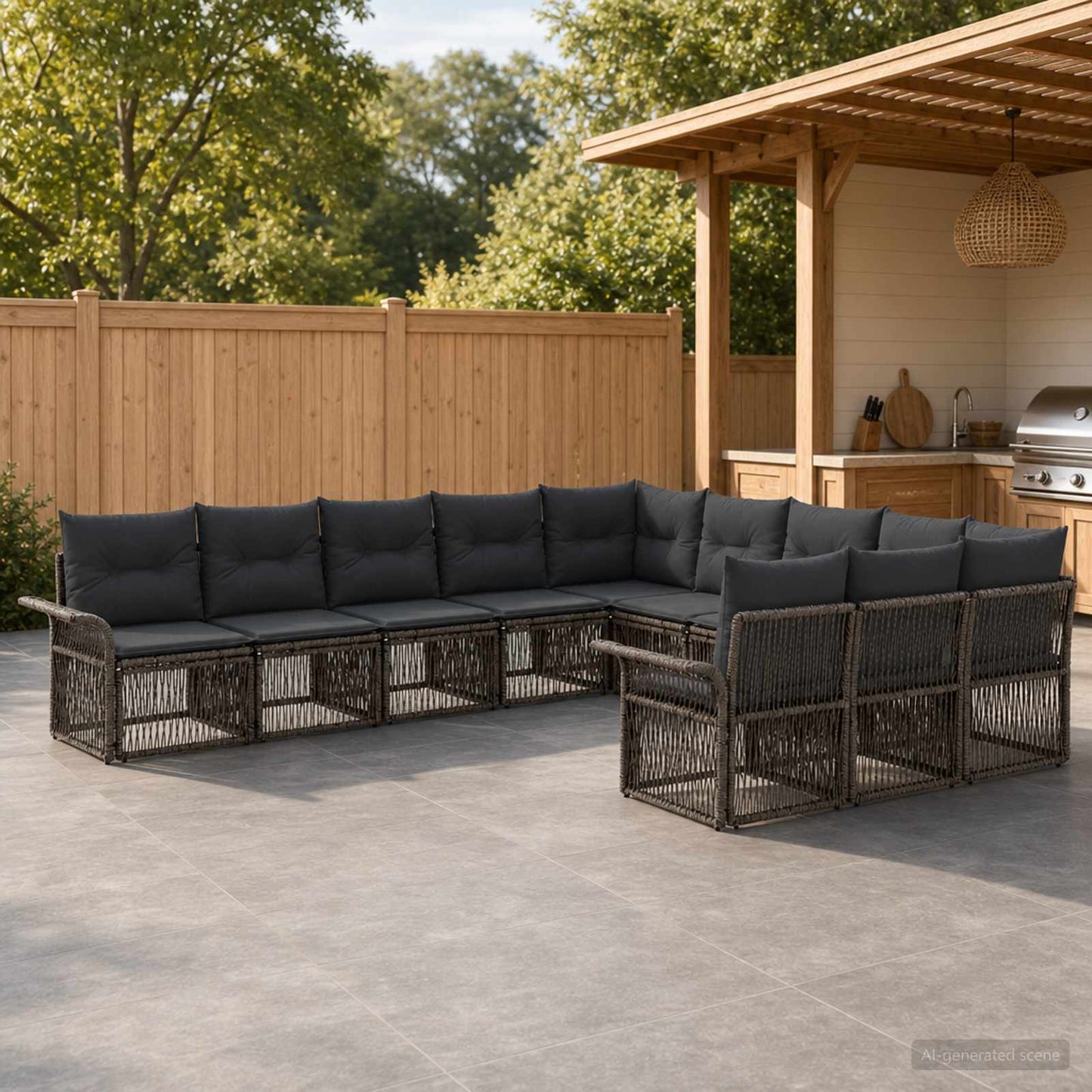 Gartensofa-set 11 pcs Grau Poly-Rattan