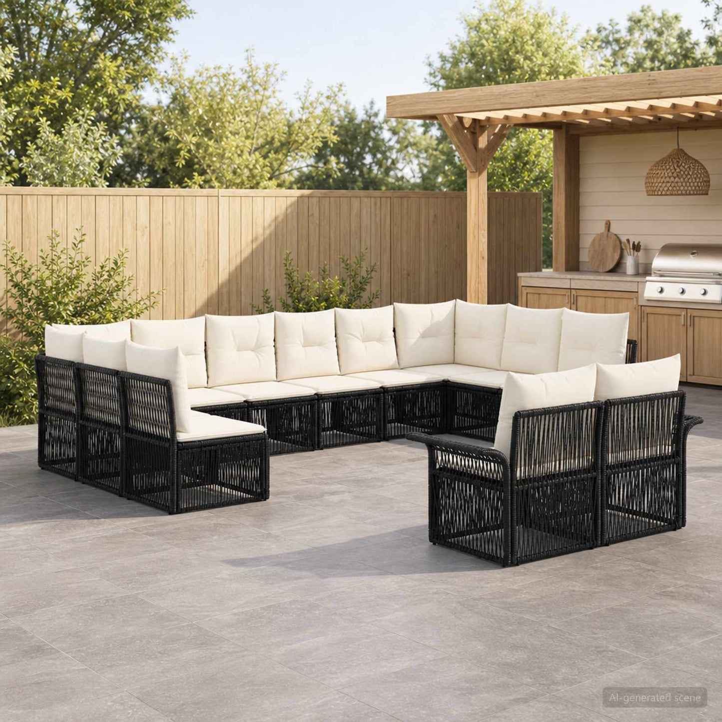 Gartensofa-set 12 pcs Schwarz Poly-Rattan