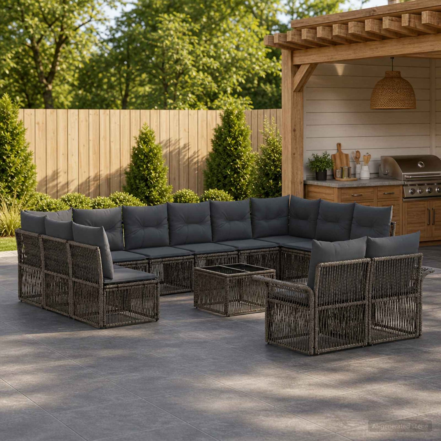 Gartensofa-set 13 stk. Grau Poly-Rattan