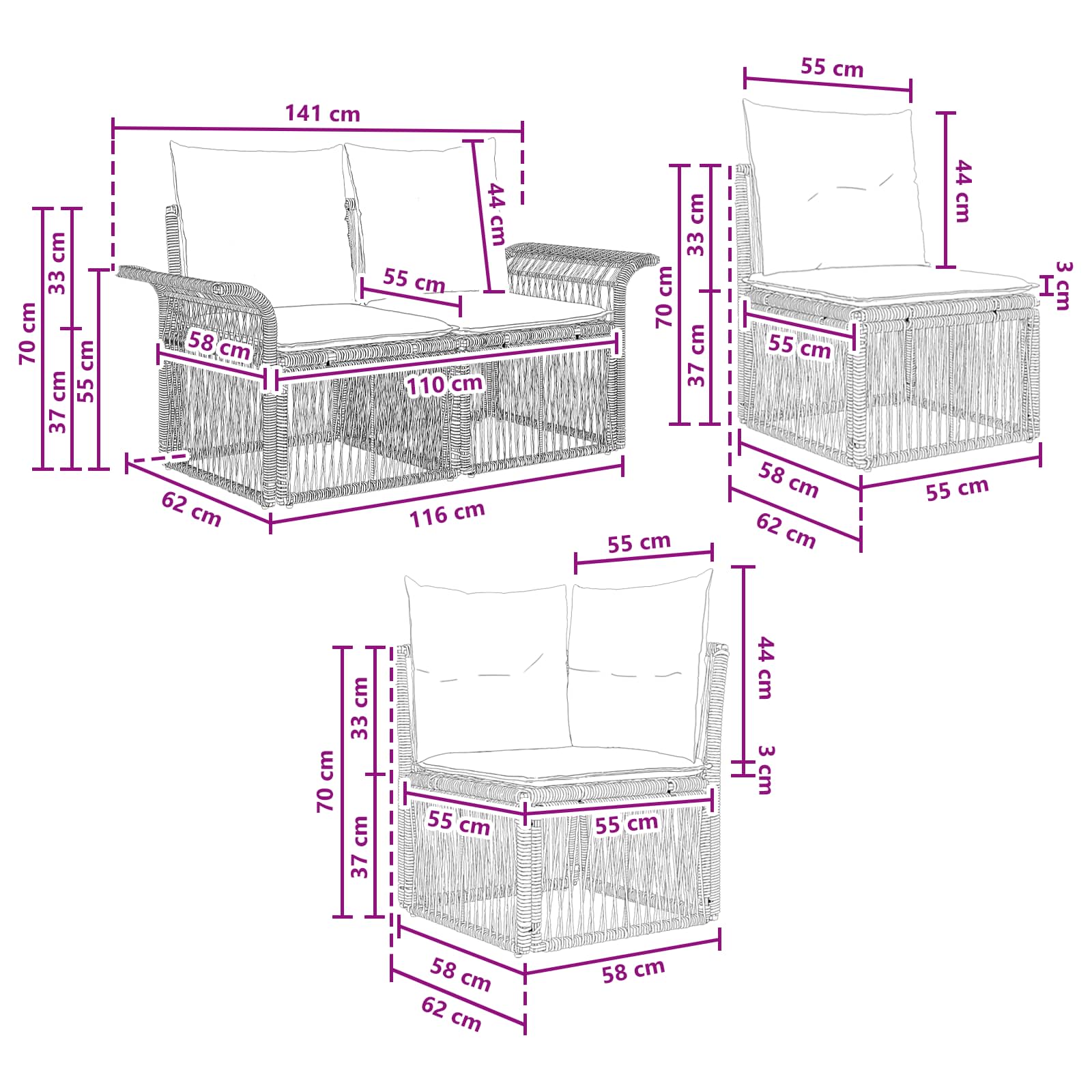 Gartensofa-set 13 stk. Grau Poly-Rattan