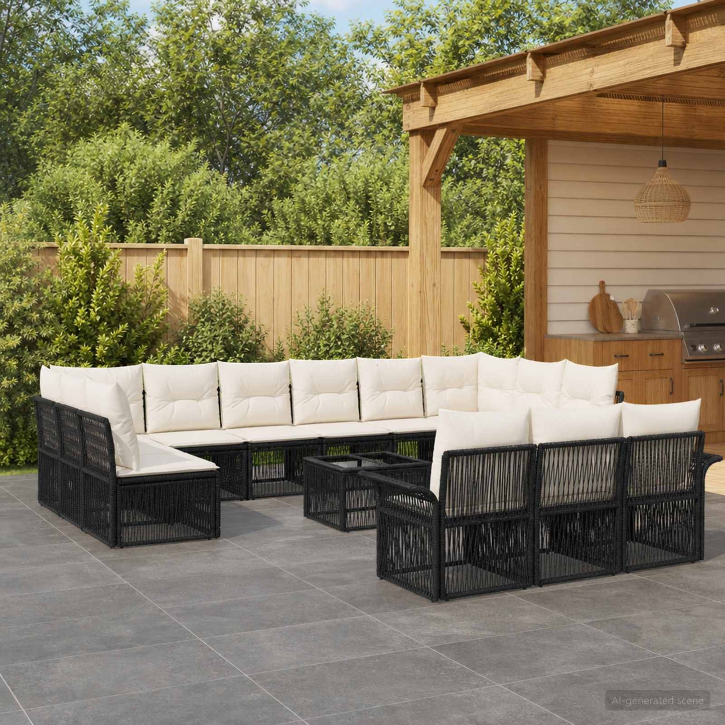 Gartensofa-set 14 pcs Schwarz Poly-Rattan