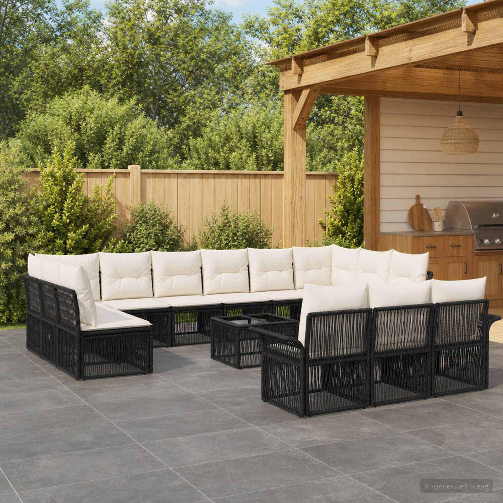Gartensofa-set 14 pcs Schwarz Poly-Rattan
