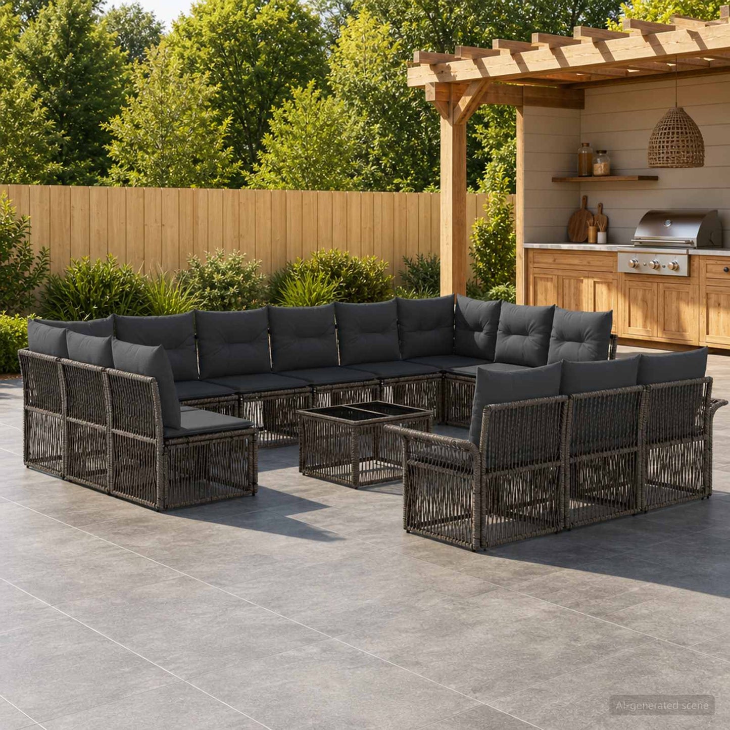Gartensofa-set 14 stk. Grau Poly-Rattan