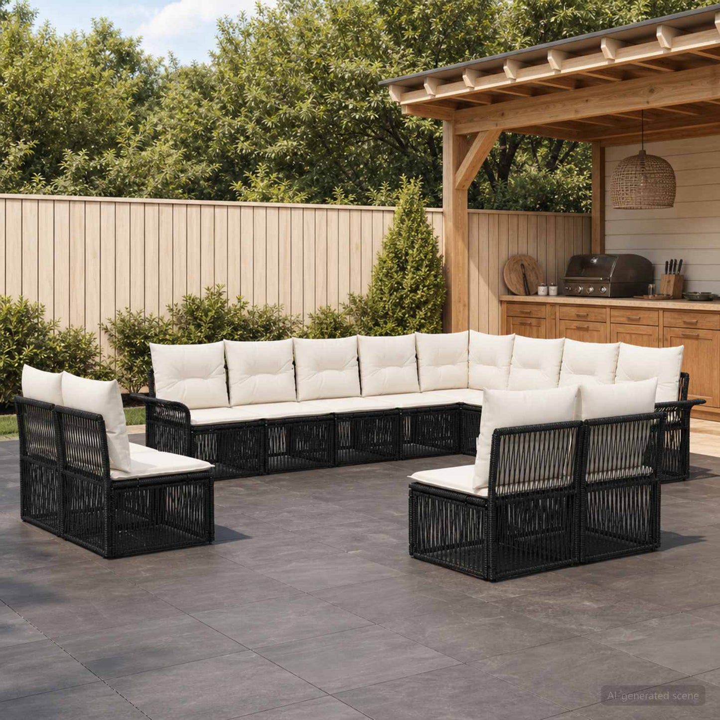 Gartensofa-set 12 pcs Schwarz Poly-Rattan