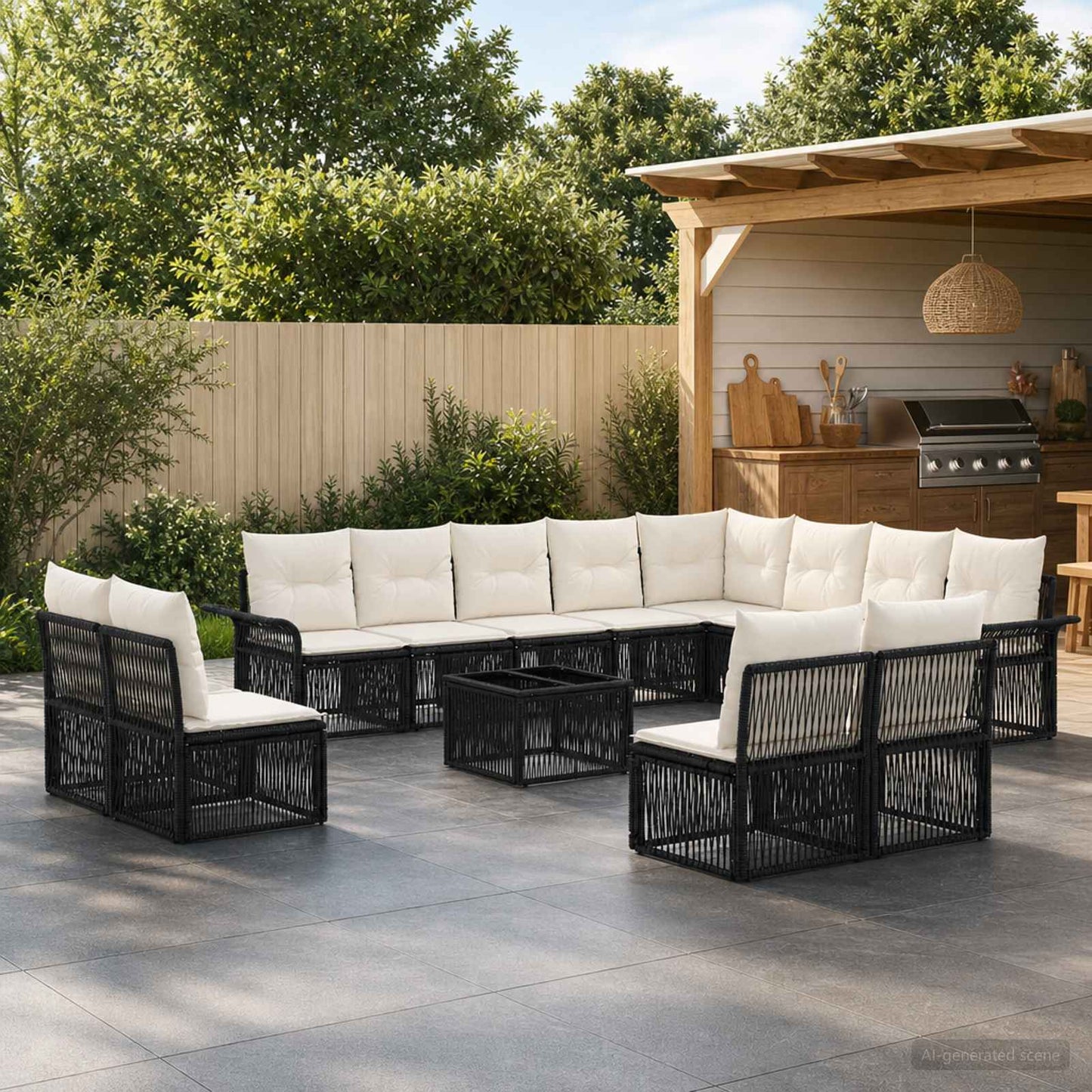 Gartensofa-set 13 pcs Schwarz Poly-Rattan