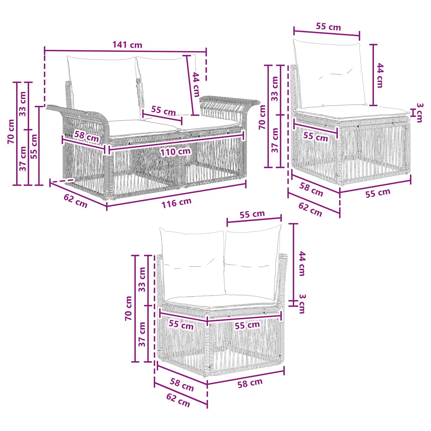Gartensofa-set 13 stk. Grau Poly-Rattan