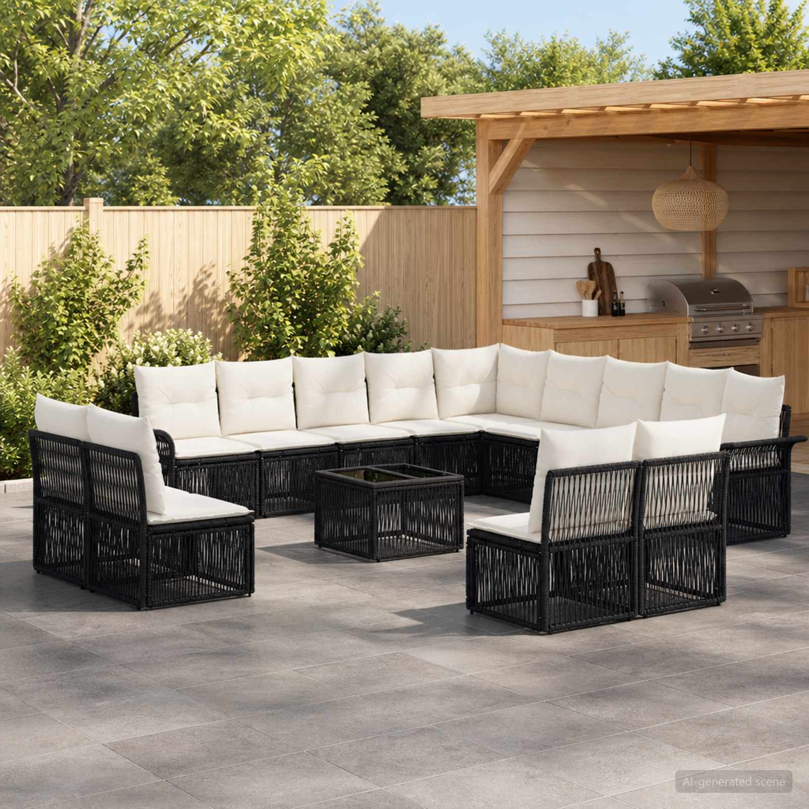 Gartensofa-set 14 pcs Schwarz Poly-Rattan