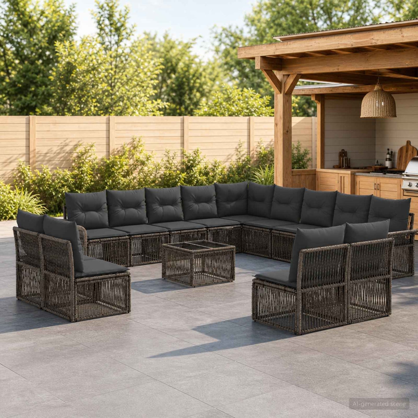 Gartensofa-set 14 stk. Grau Poly-Rattan