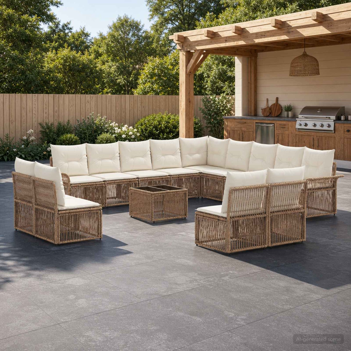 Gartensofa-set 14 pcs Beige Poly-Rattan