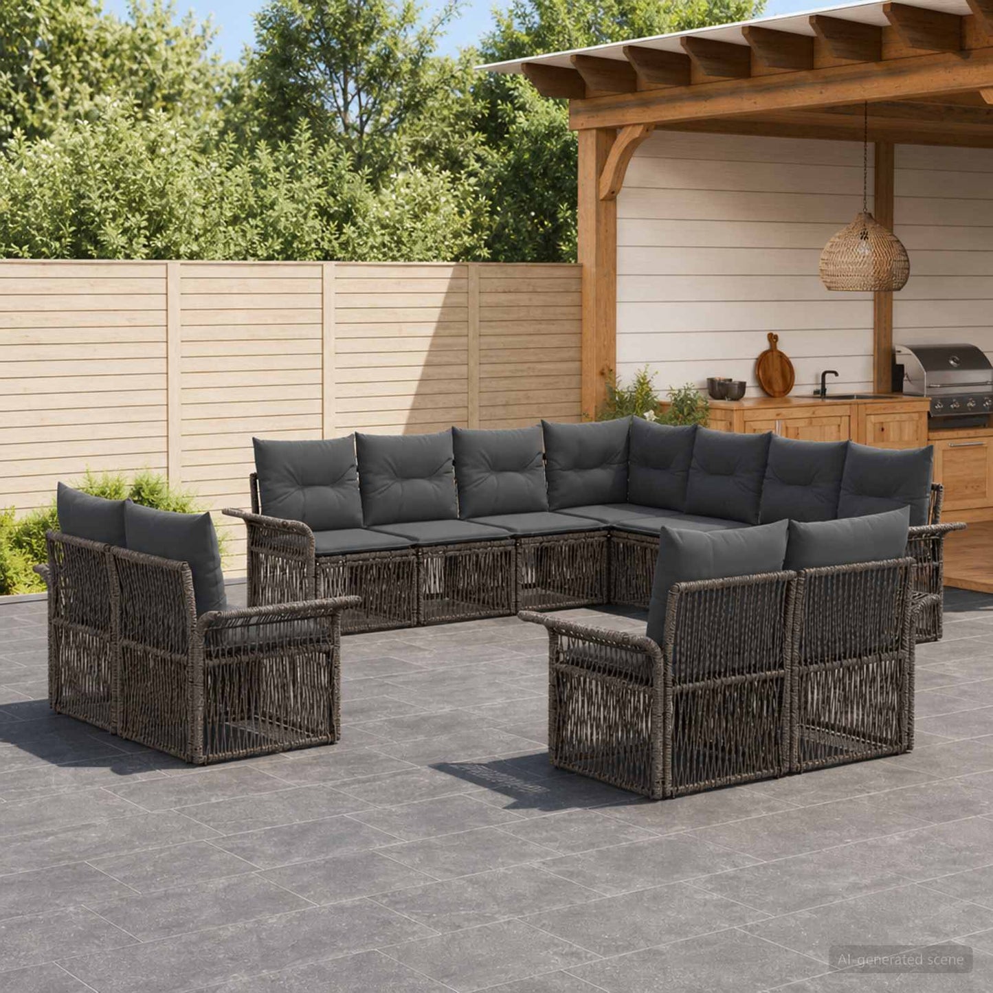 Gartensofa-set 11 stk. Grau und Dunkelgrau Poly-Rattan