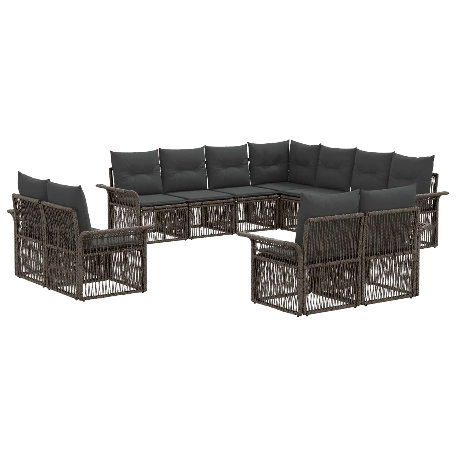 Gartensofa-set 11 stk. Grau und Dunkelgrau Poly-Rattan
