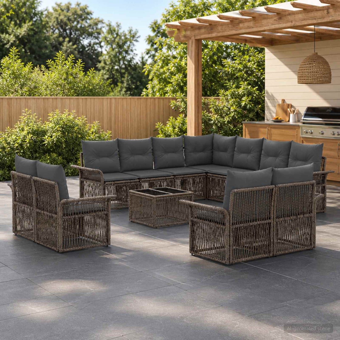 Gartensofa-set 12 stk. Grau und Dunkelgrau Poly-Rattan