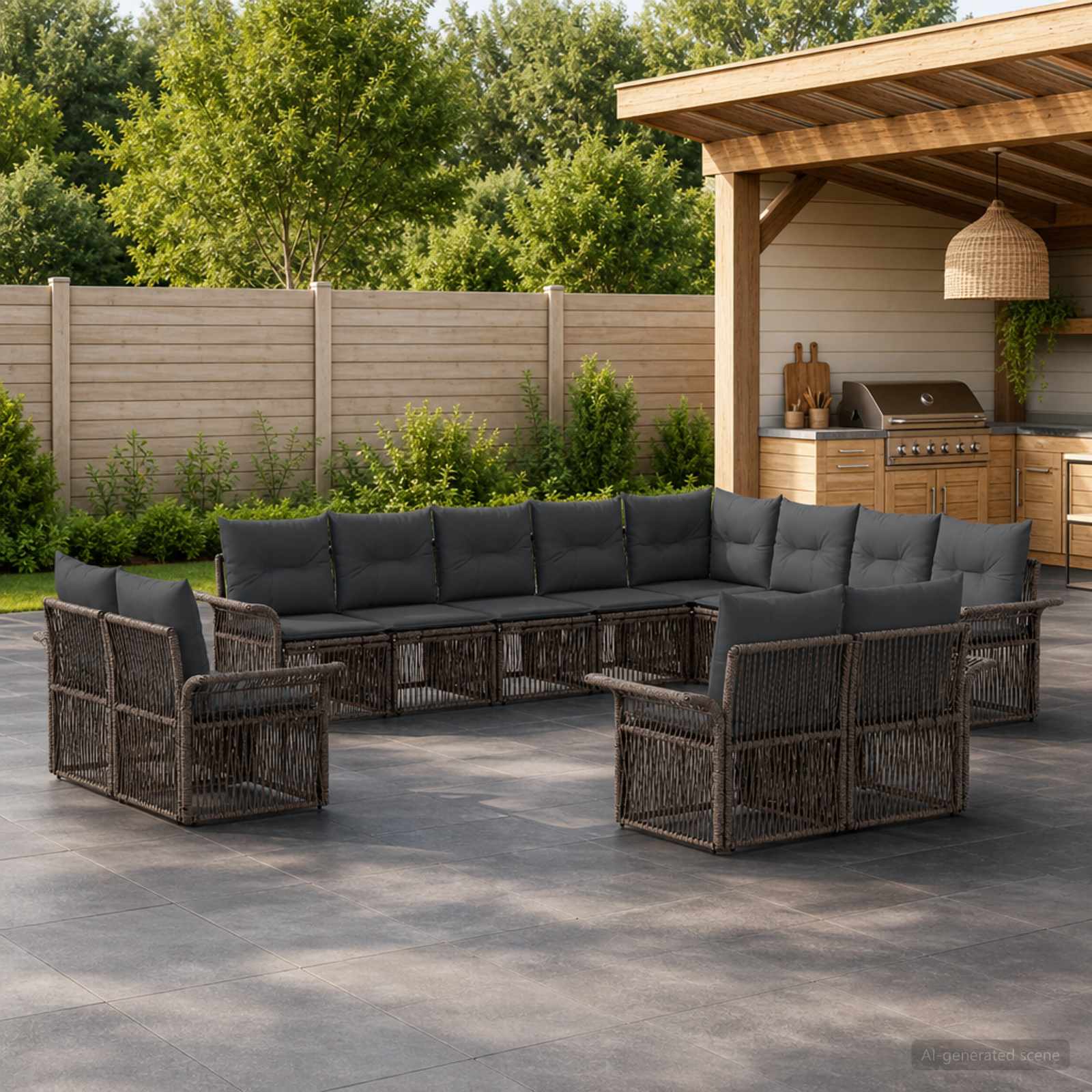 Gartensofa-set 12 stk. Grau und Dunkelgrau Poly-Rattan