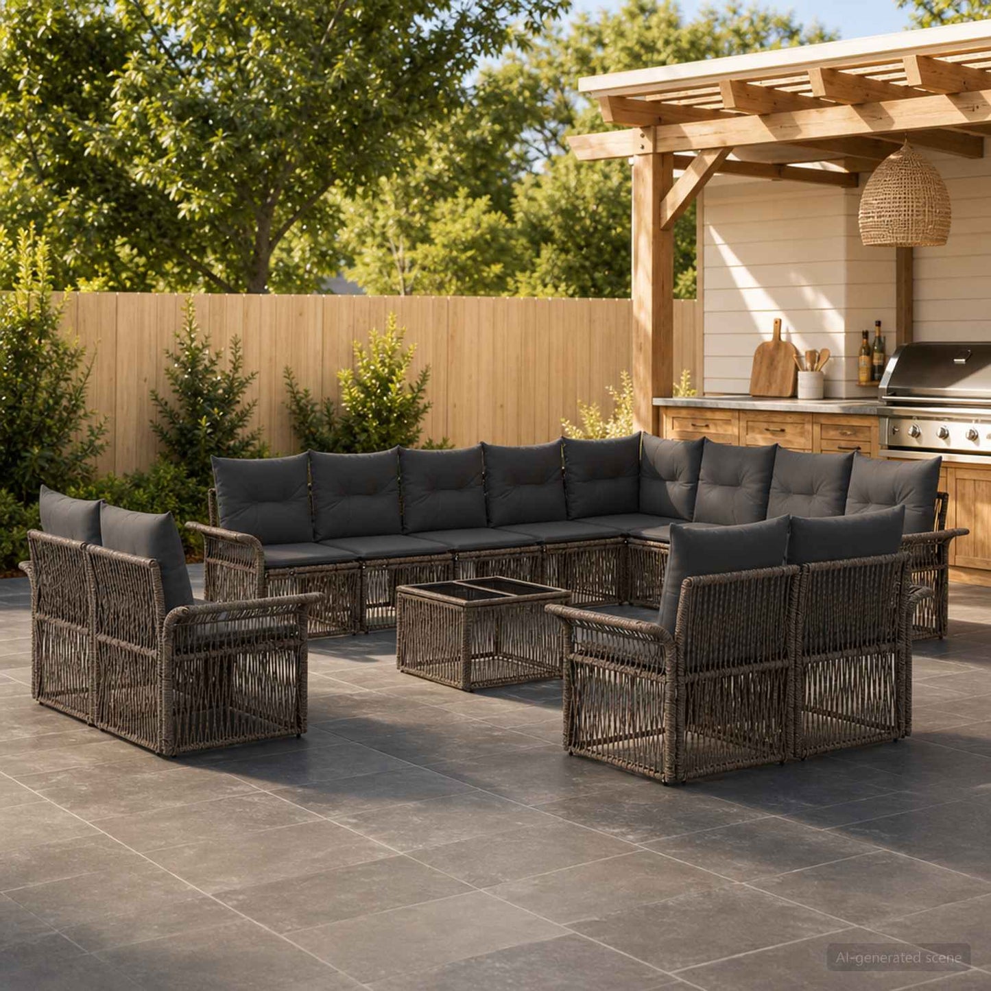Gartensofa-set 13 stk. Grau und Dunkelgrau Poly-Rattan
