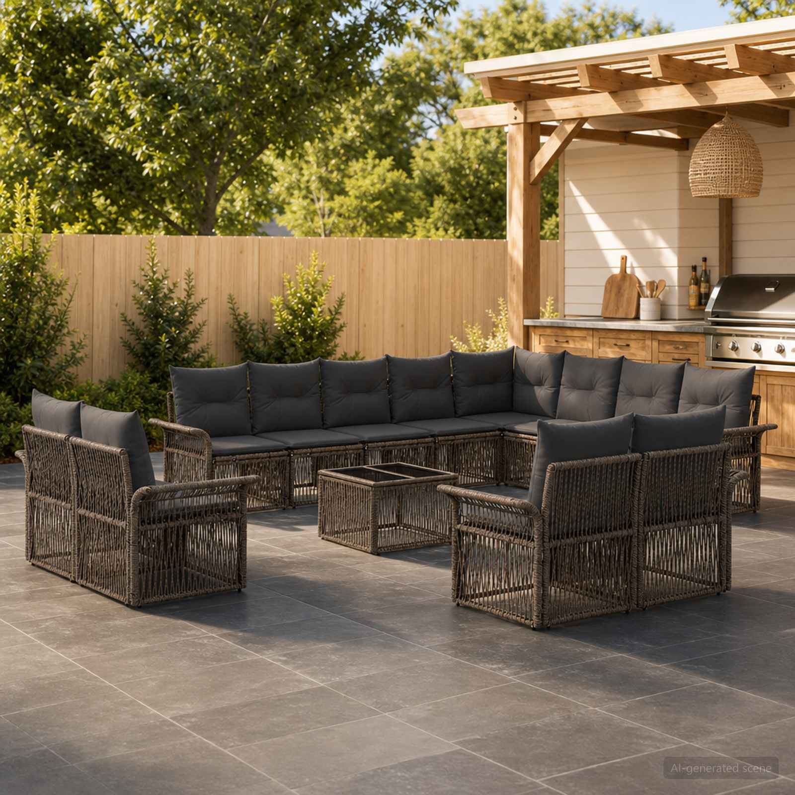 Gartensofa-set 13 stk. Grau und Dunkelgrau Poly-Rattan