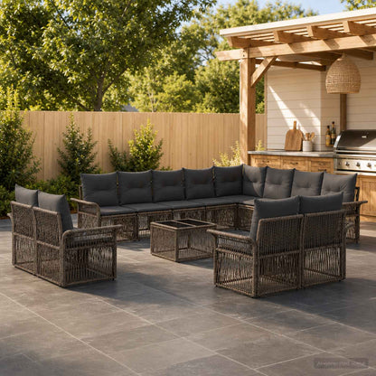 Gartensofa-set 13 stk. Grau und Dunkelgrau Poly-Rattan