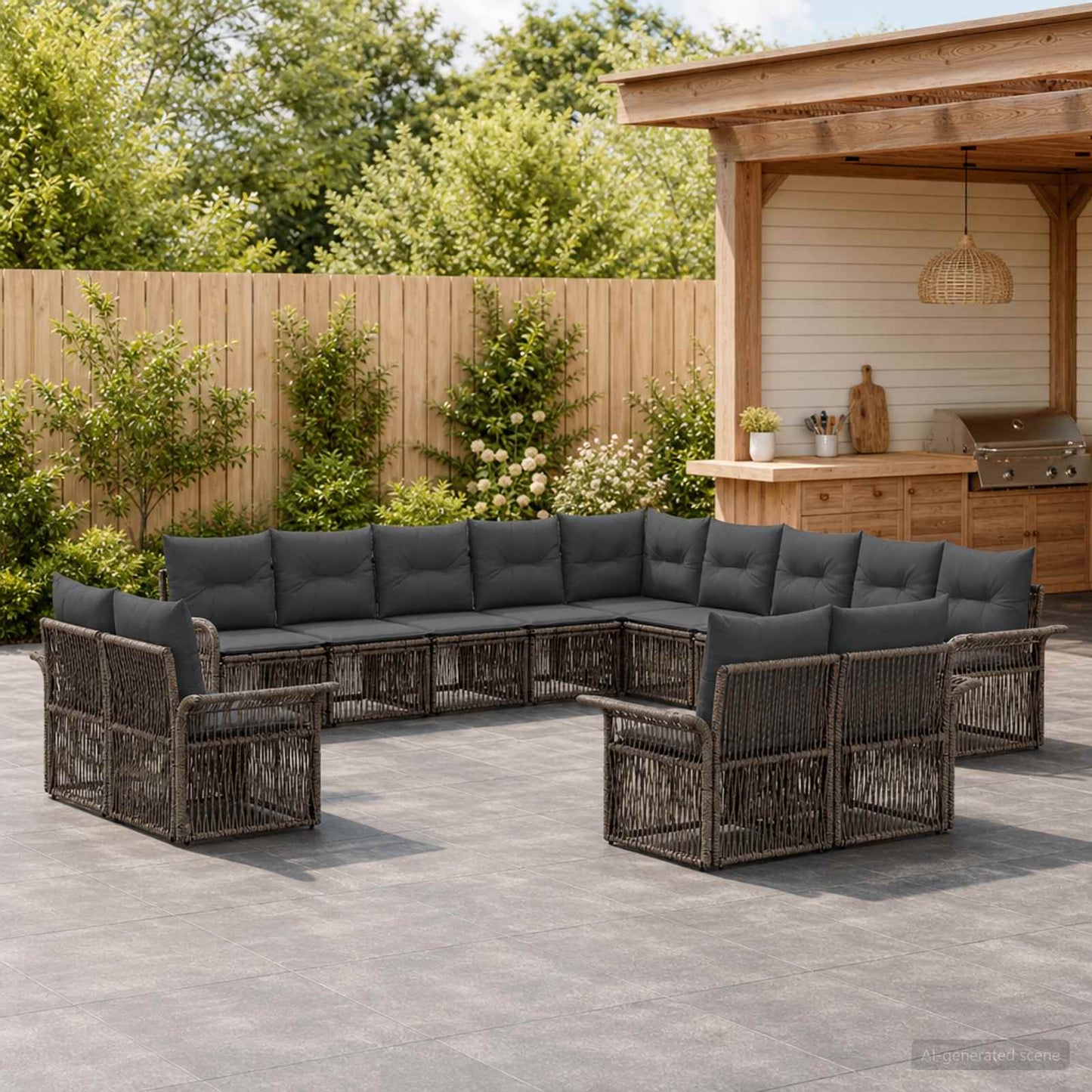 Gartensofa-set 13 stk. Grau und Dunkelgrau Poly-Rattan