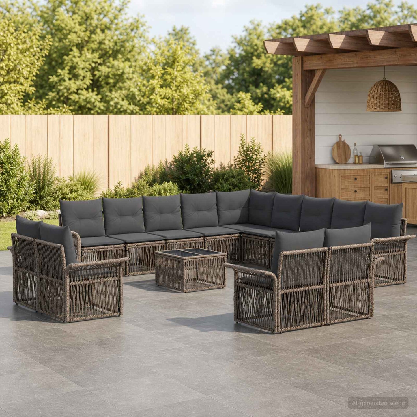 Gartensofa-set 14 stk. Grau und Dunkelgrau Poly-Rattan