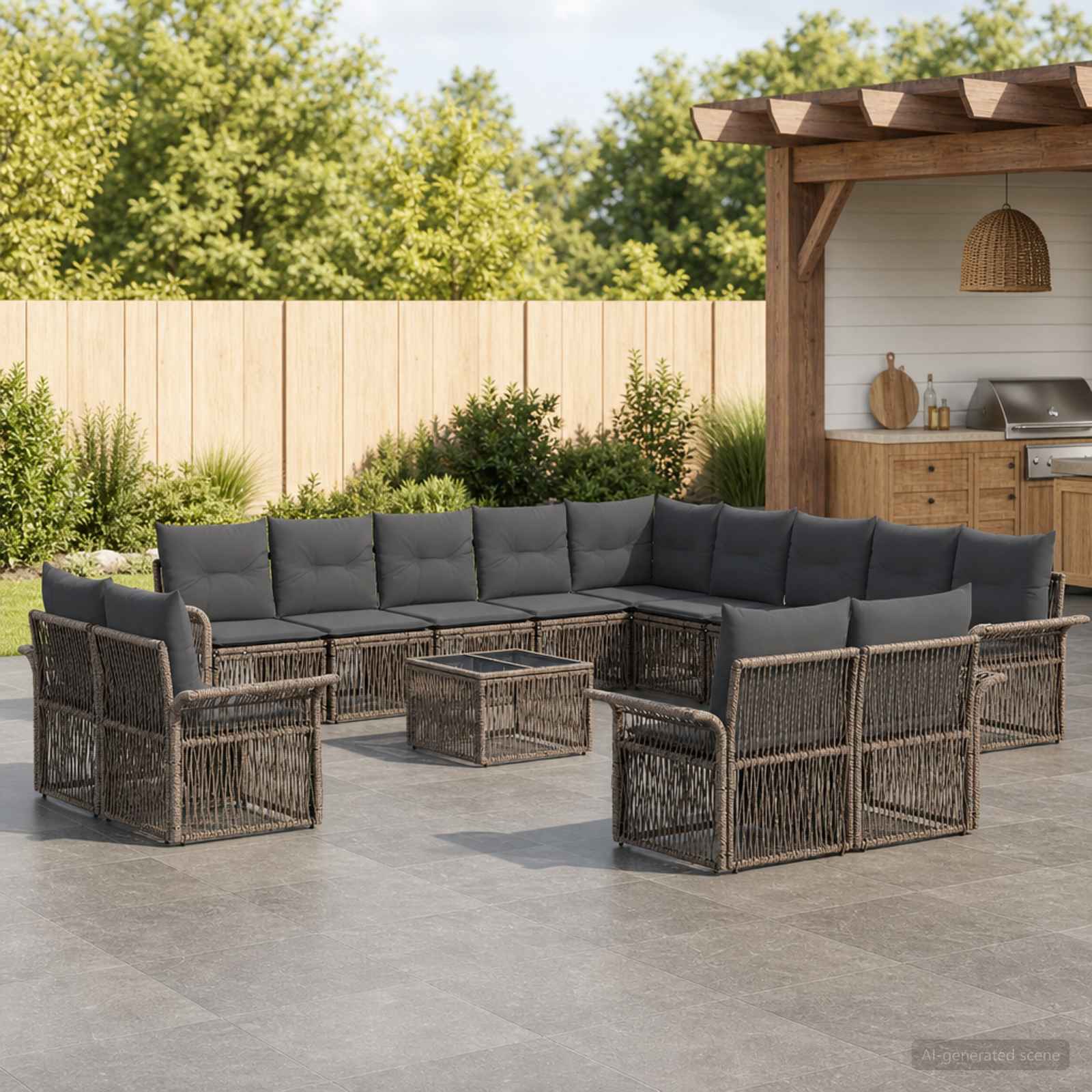 Gartensofa-set 14 stk. Grau und Dunkelgrau Poly-Rattan
