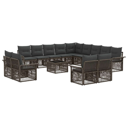 Gartensofa-set 14 stk. Grau und Dunkelgrau Poly-Rattan