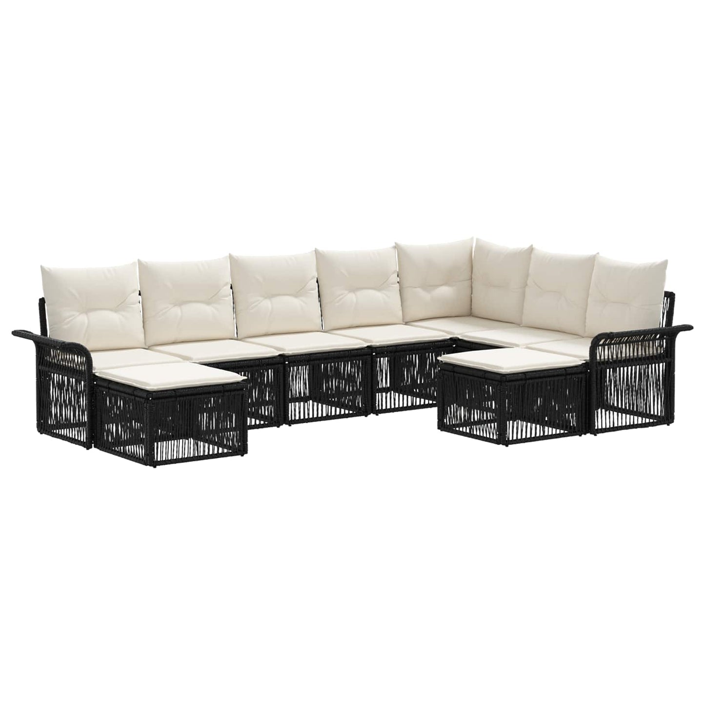 Gartensofa-set 9 stk. Schwarz und Cremeweiß Poly-Rattan