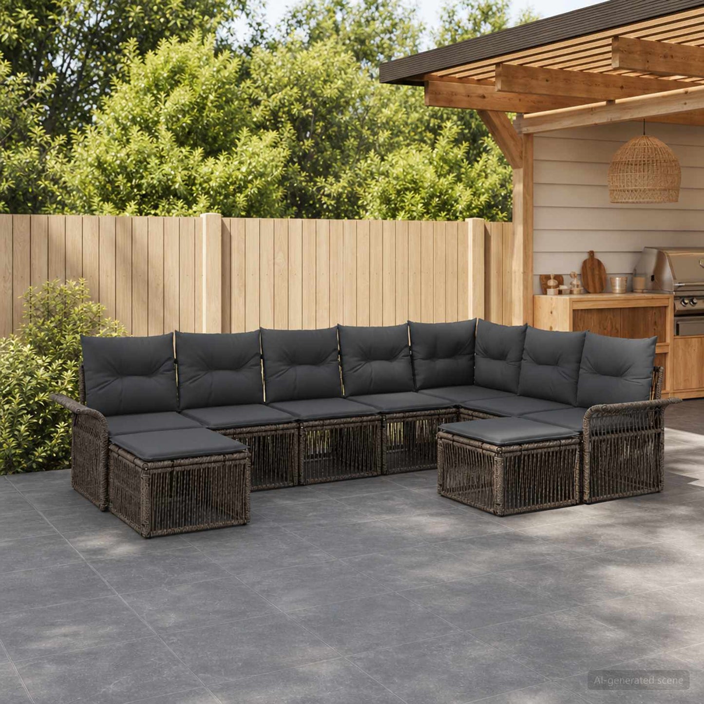 Gartensofa-set 9 stk. Grau und Dunkelgrau Poly-Rattan