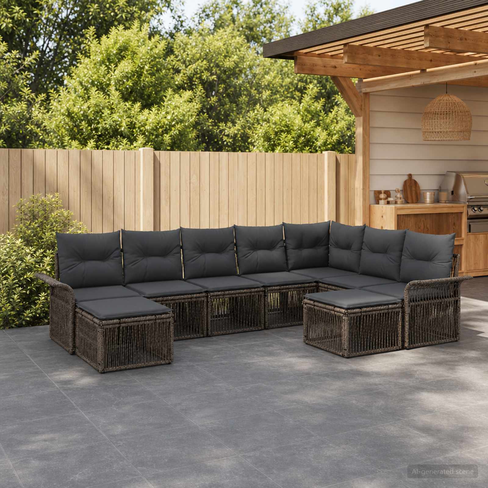 Gartensofa-set 9 stk. Grau und Dunkelgrau Poly-Rattan