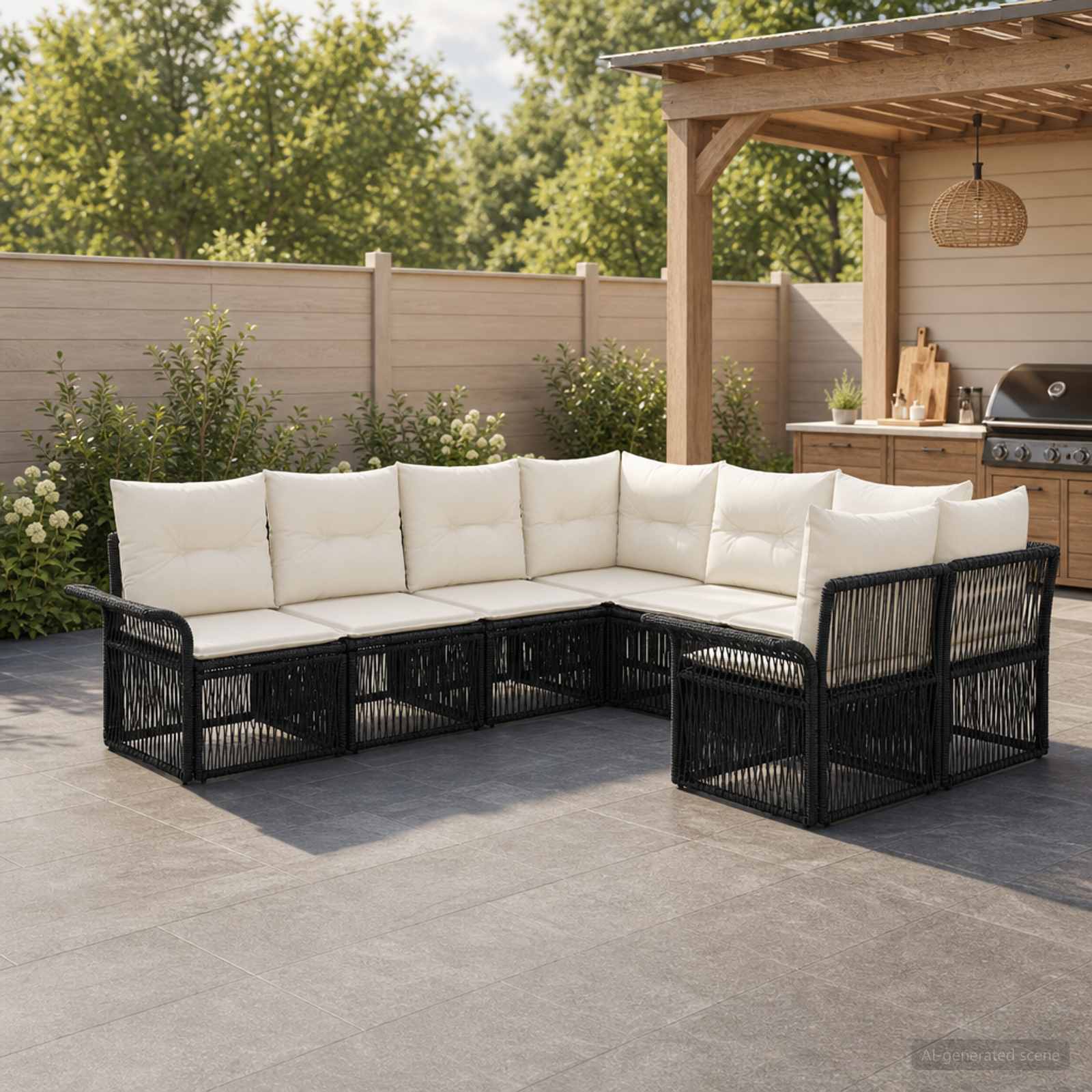 Gartensofa-set 8 stk. 8-Sitzanzahl Schwarz und Cremeweiß