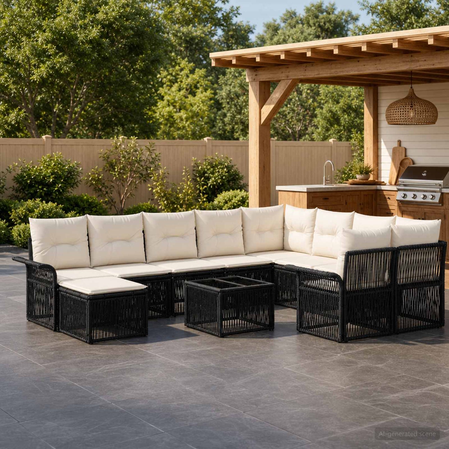 Gartensofa-set 11 stk. Schwarz Poly-Rattan
