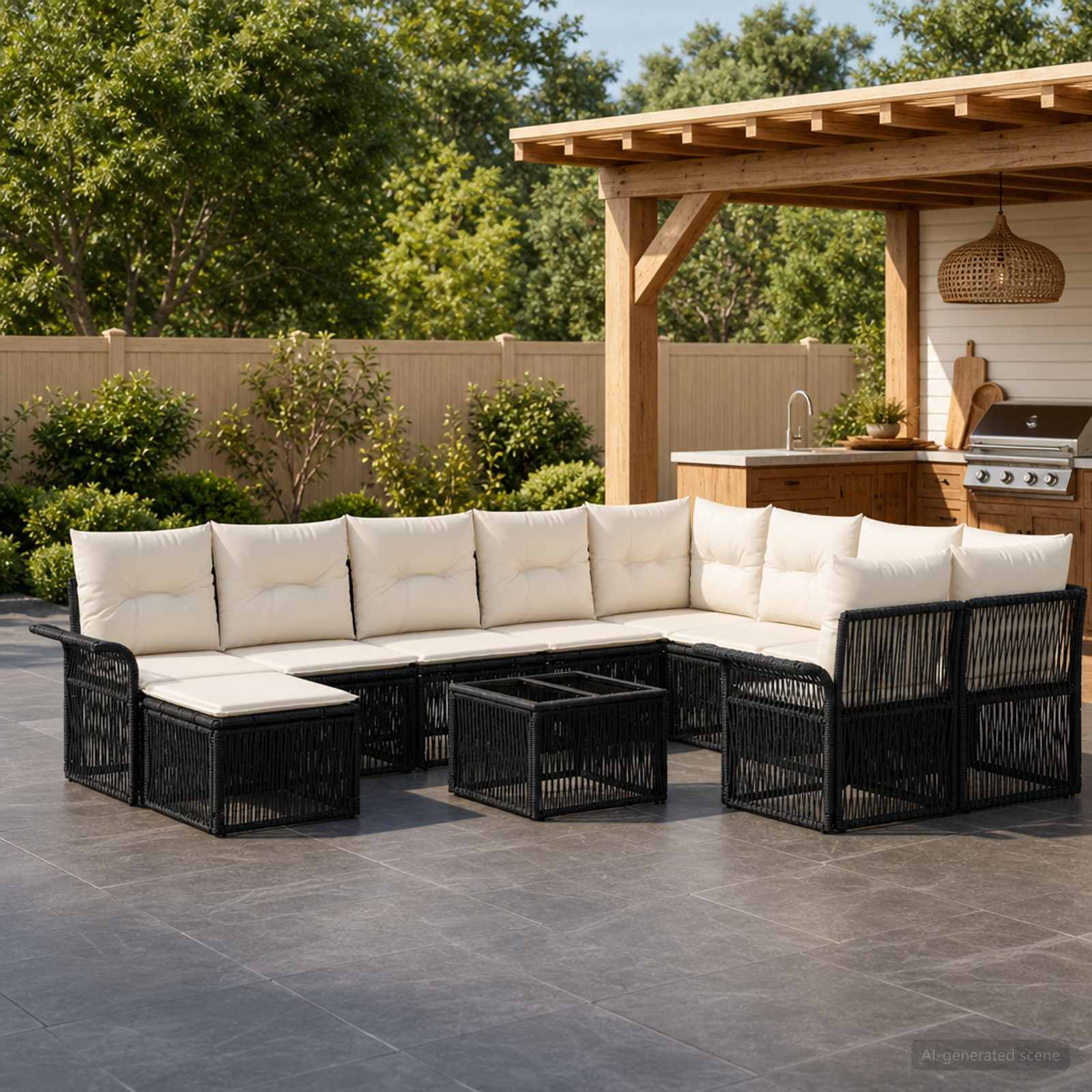 Gartensofa-set 11 stk. Schwarz Poly-Rattan