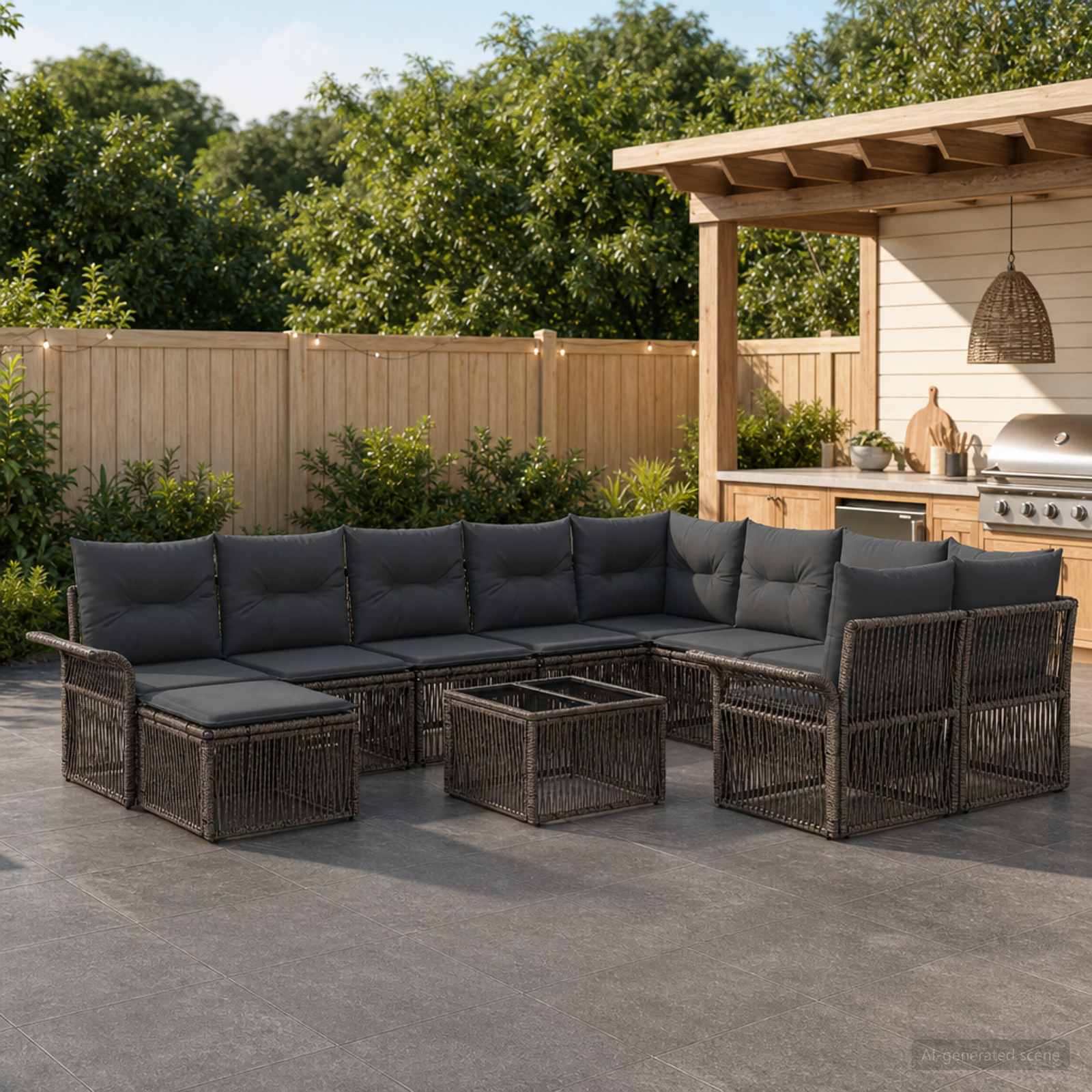 Gartensofa-set 11 stk. Grau Poly-Rattan