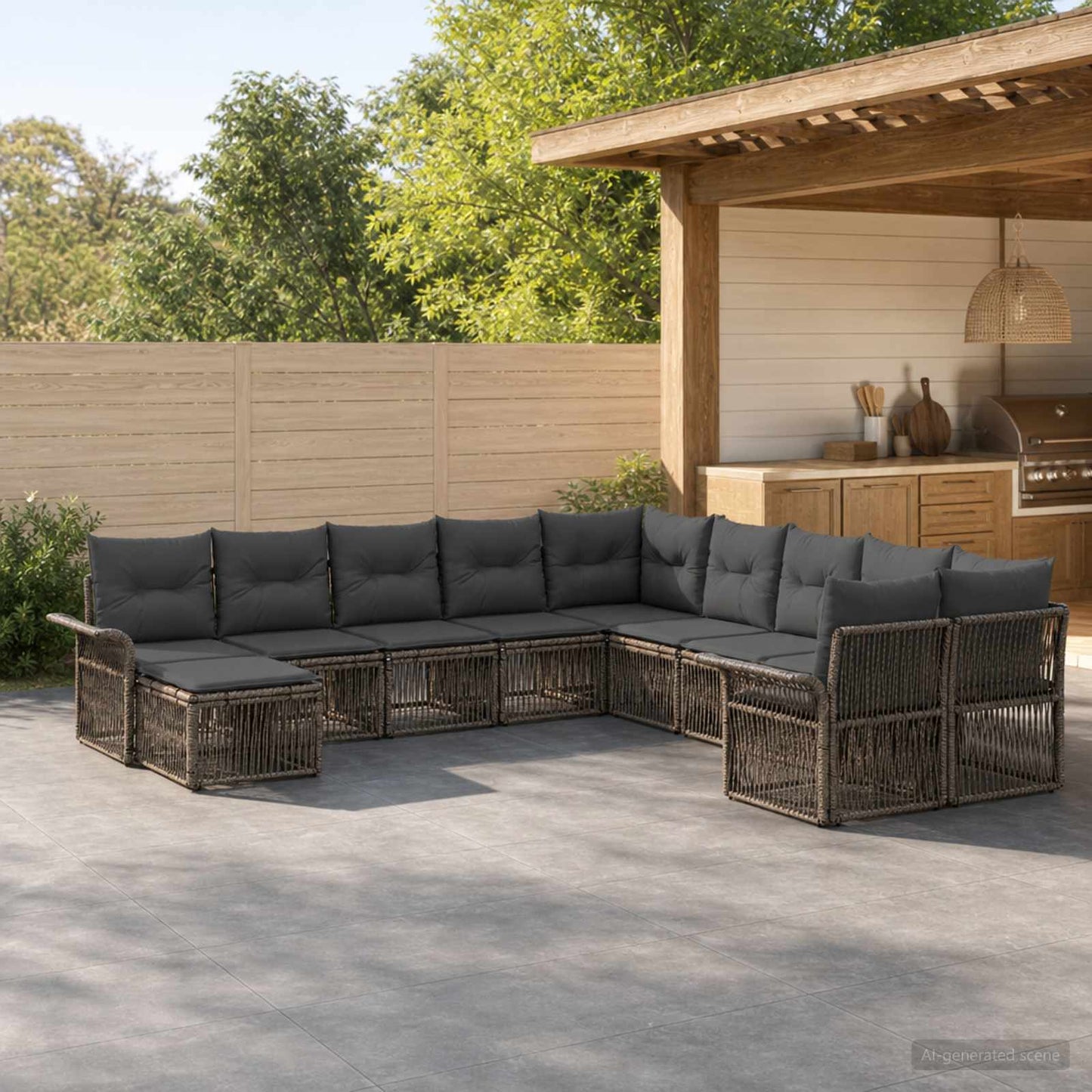 Gartensofa-set 11 pcs Grau und Dunkelgrau Poly-Rattan