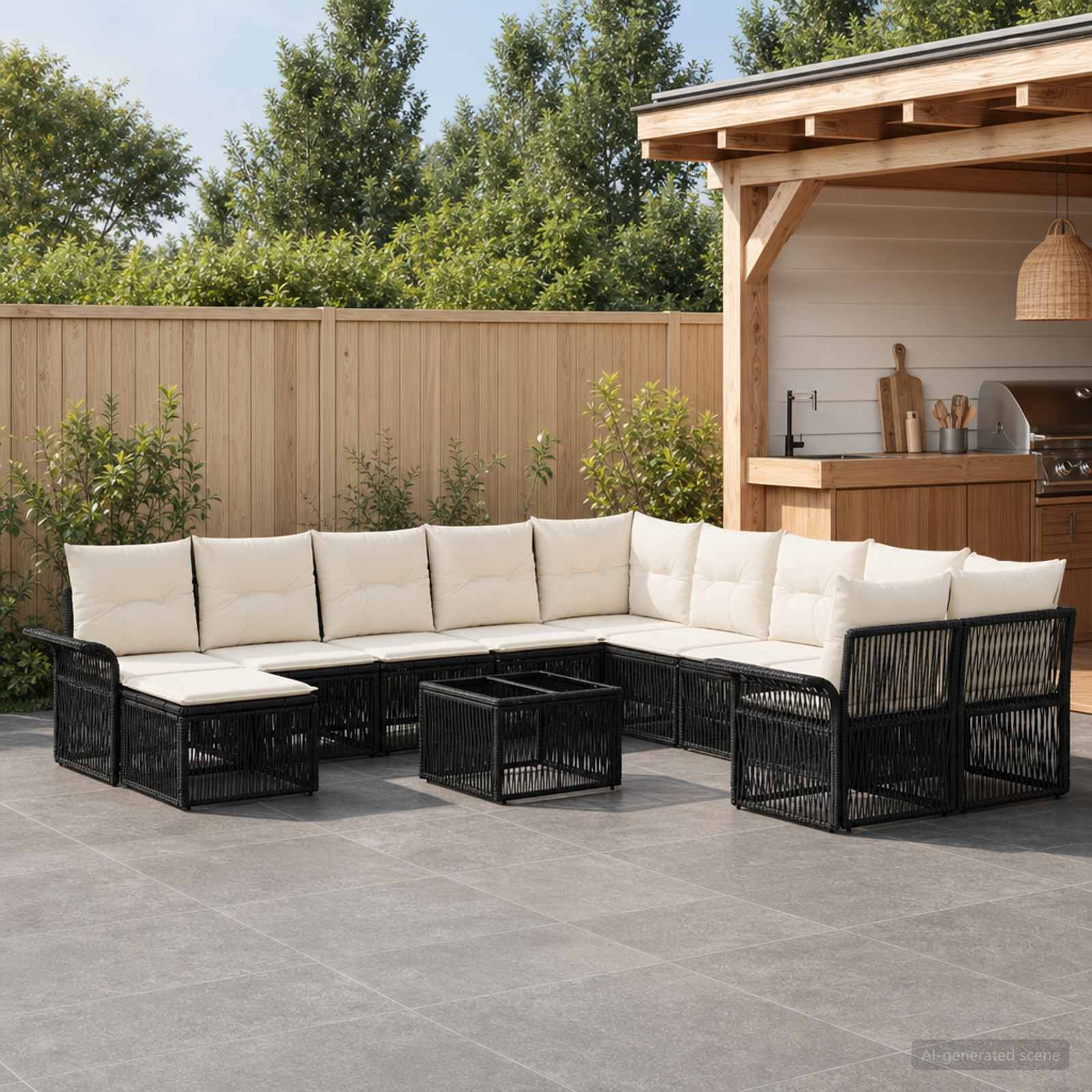 Gartensofa-set 12 stk. Schwarz und Cremeweiß Poly-Rattan