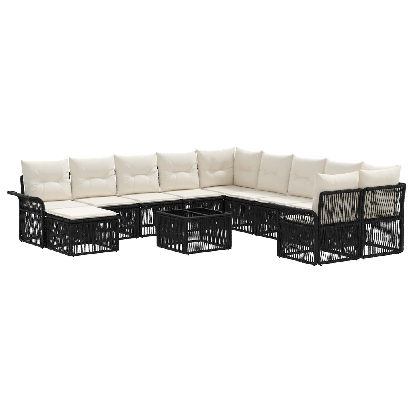Gartensofa-set 12 stk. Schwarz und Cremeweiß Poly-Rattan