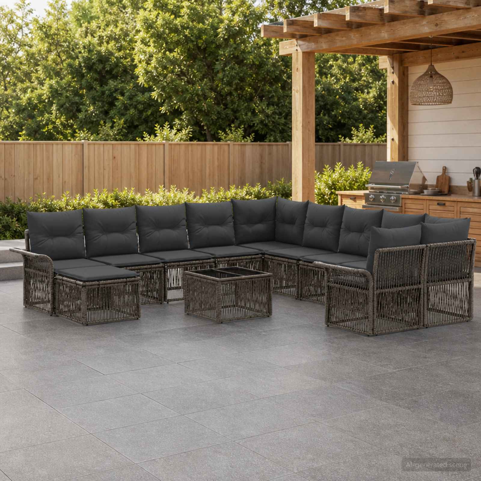 Gartensofa-set 12 stk. Grau und Dunkelgrau Poly-Rattan