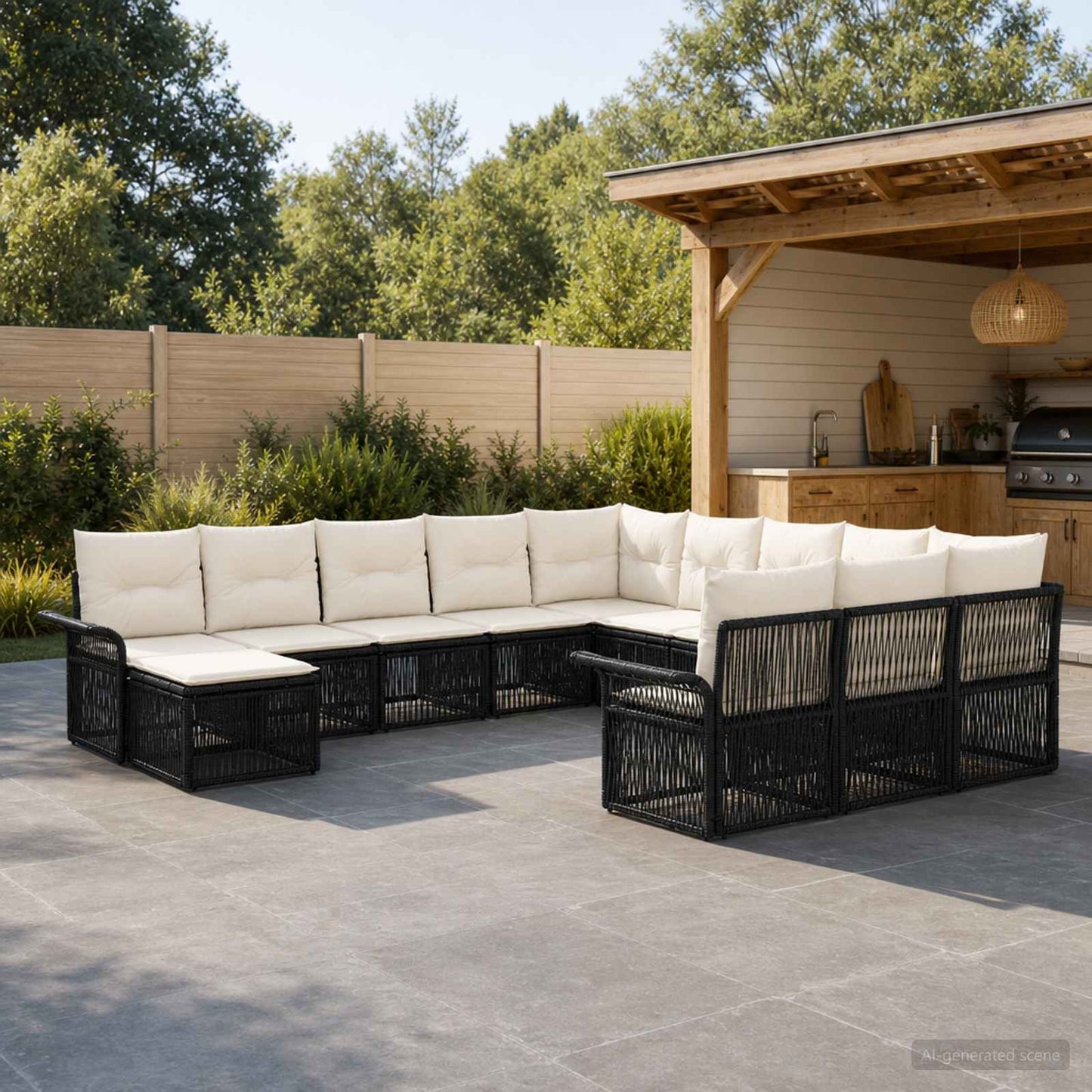 Gartensofa-set 12 stk. Schwarz und Cremeweiß Poly-Rattan