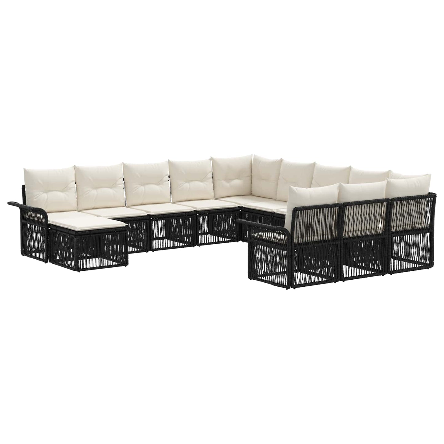 Gartensofa-set 12 stk. Schwarz und Cremeweiß Poly-Rattan