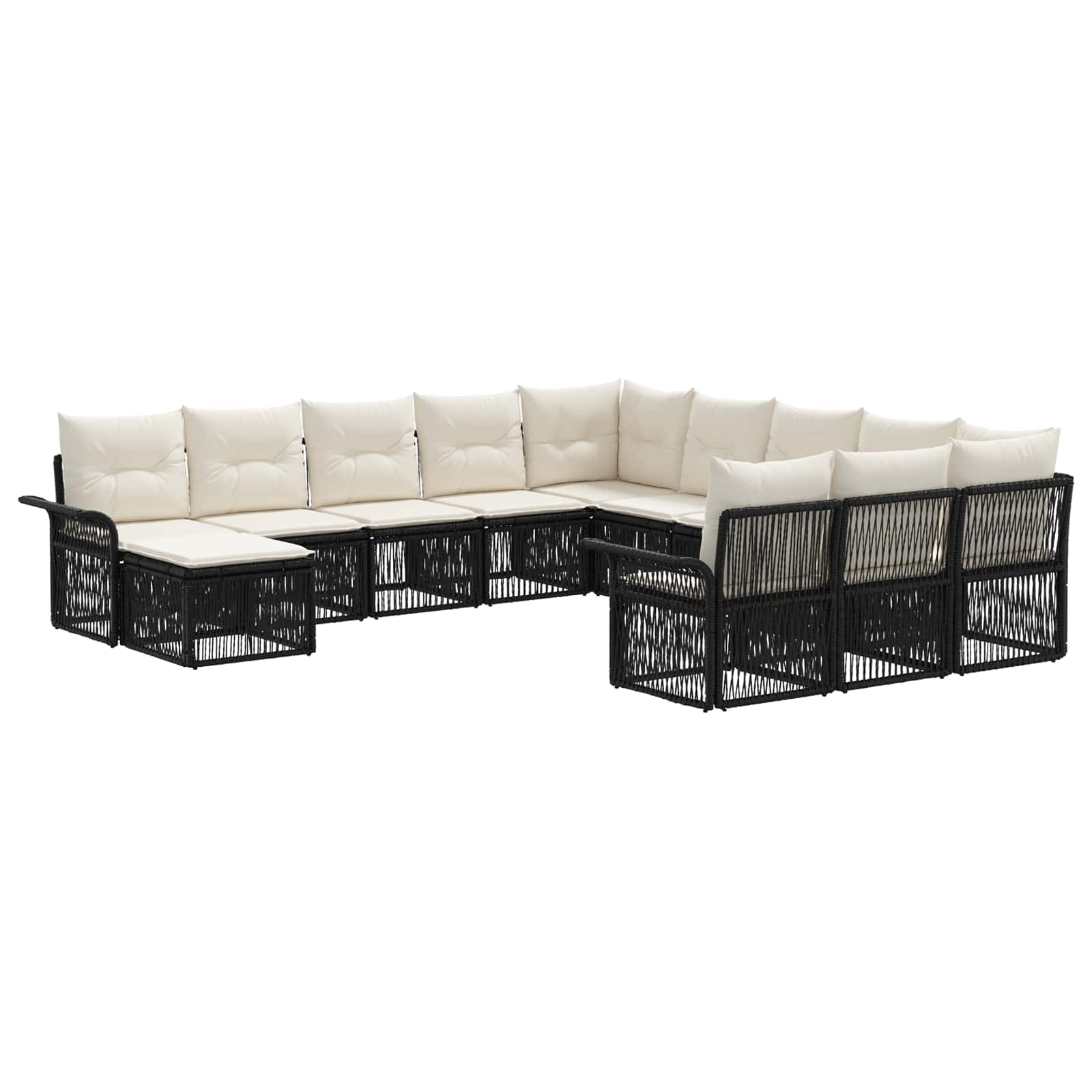 Gartensofa-set 12 stk. Schwarz und Cremeweiß Poly-Rattan
