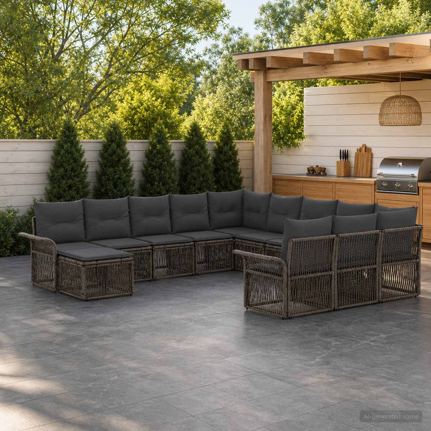 Gartensofa-set 12 pcs Grau und Dunkelgrau Poly-Rattan