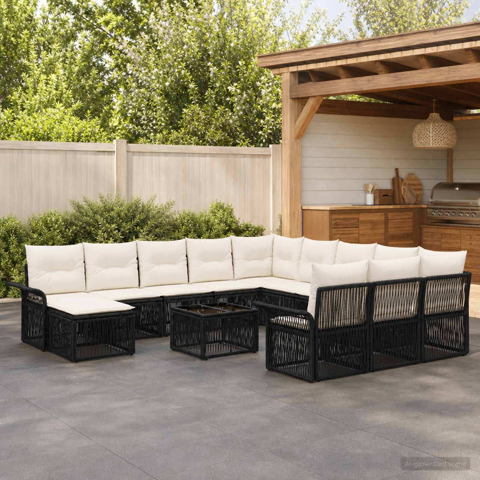 Gartensofa-set 13 stk. Schwarz und Cremeweiß Poly-Rattan
