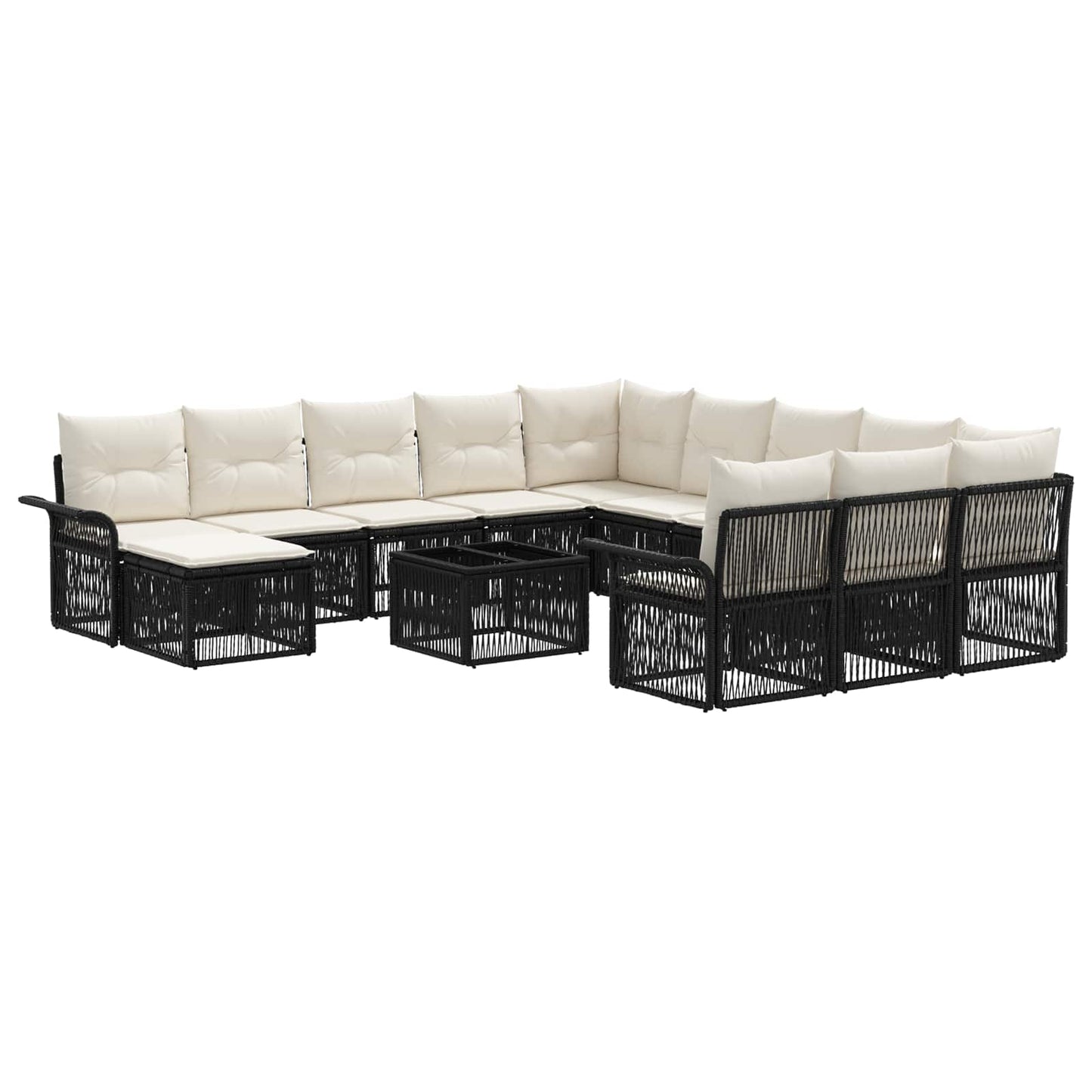 Gartensofa-set 13 stk. Schwarz und Cremeweiß Poly-Rattan