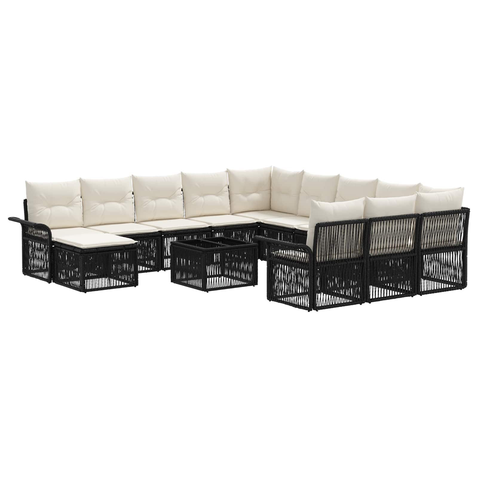 Gartensofa-set 13 stk. Schwarz und Cremeweiß Poly-Rattan