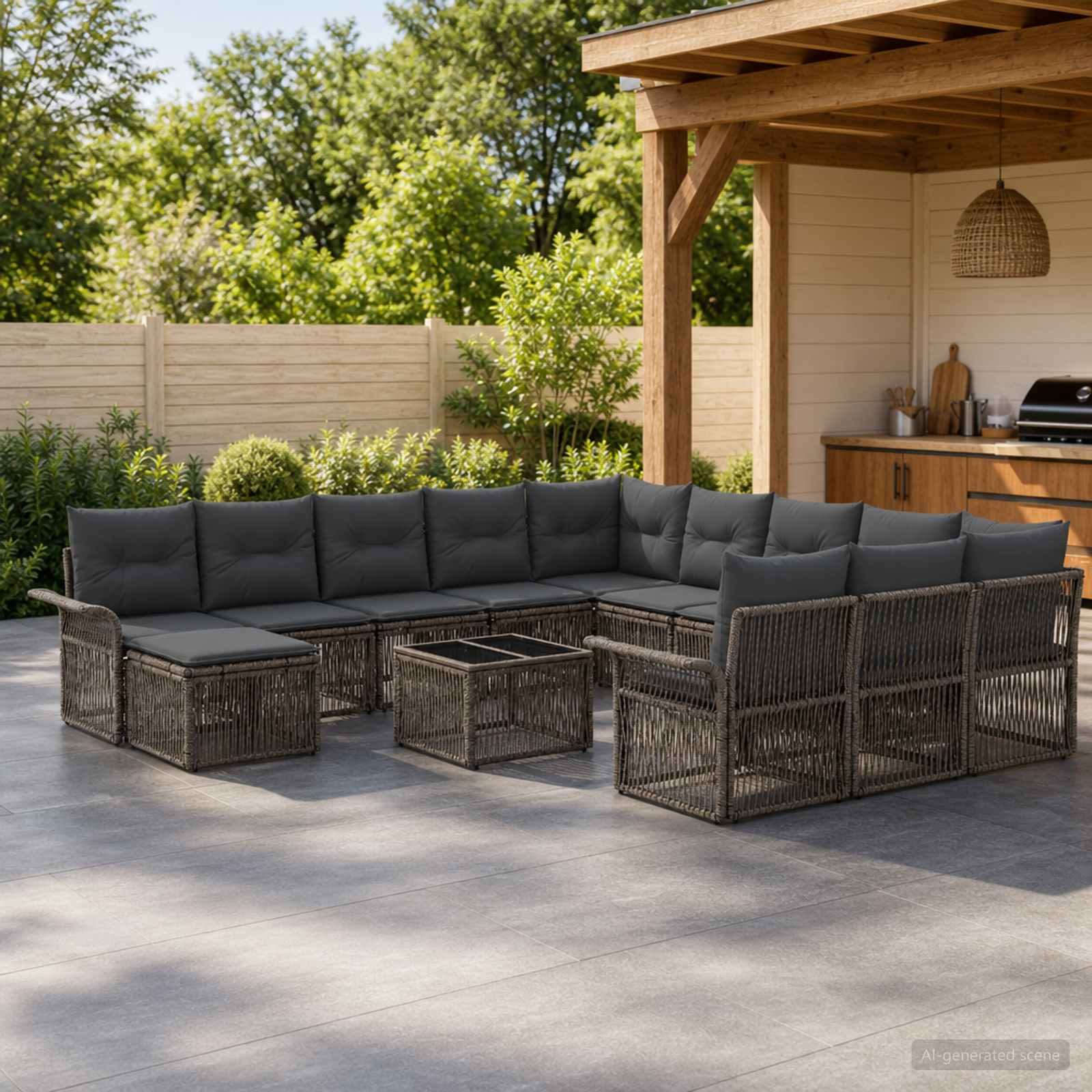 Gartensofa-set 13 stk. Grau und Dunkelgrau Poly-Rattan