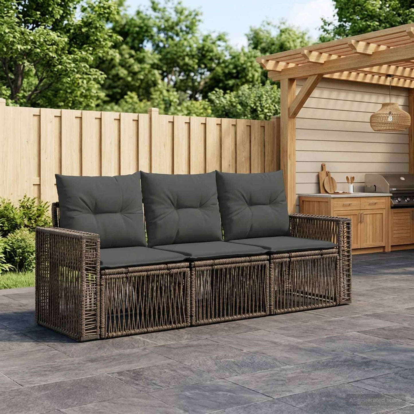 Gartensofa-set 3 pcs Grau und Dunkelgrau Poly-Rattan