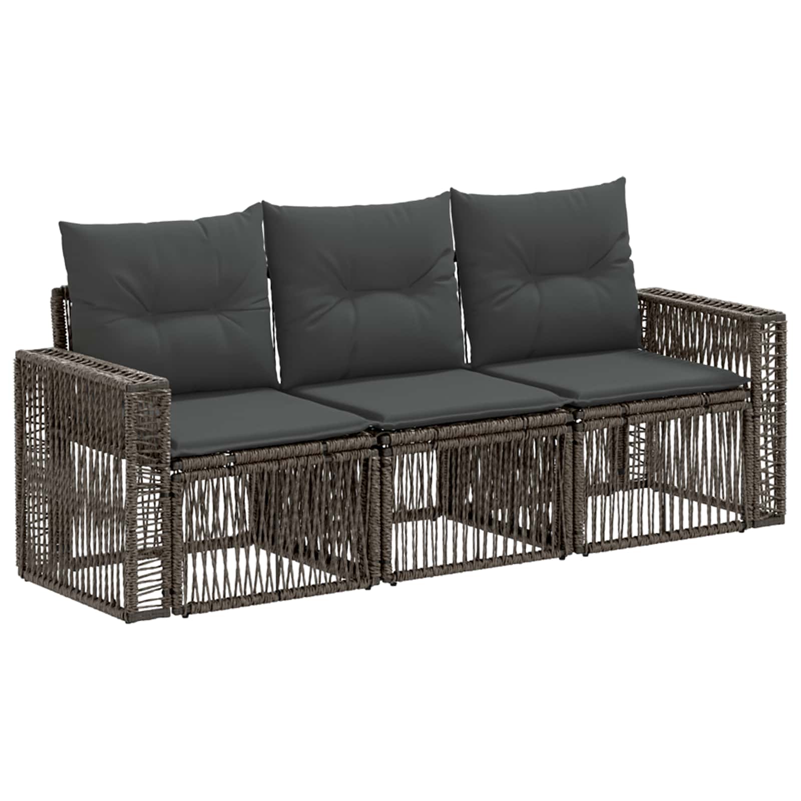 Gartensofa-set 3 pcs Grau und Dunkelgrau Poly-Rattan