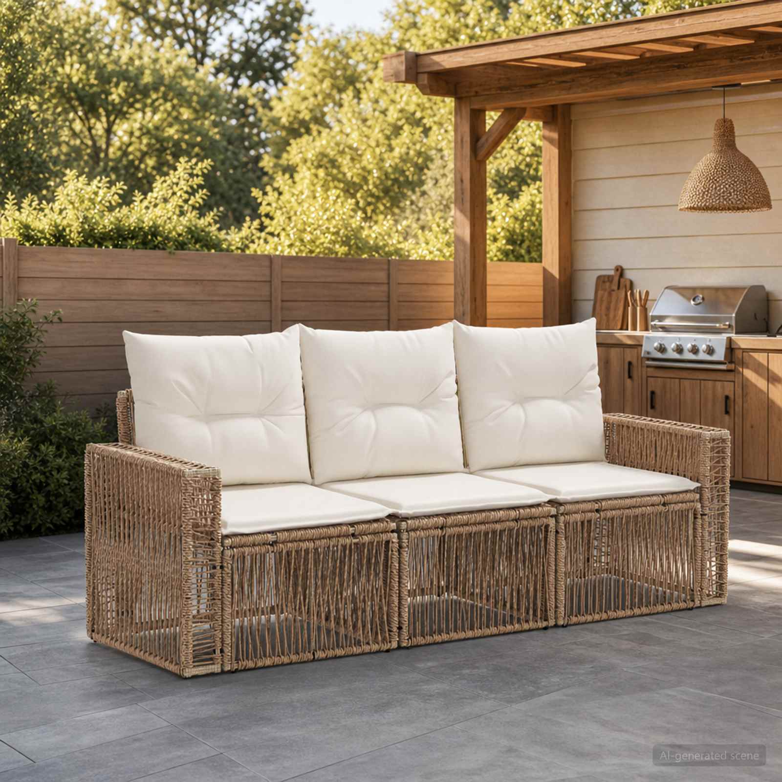 Gartensofa-set 3 stk. Beige und Cremeweiß Poly-Rattan