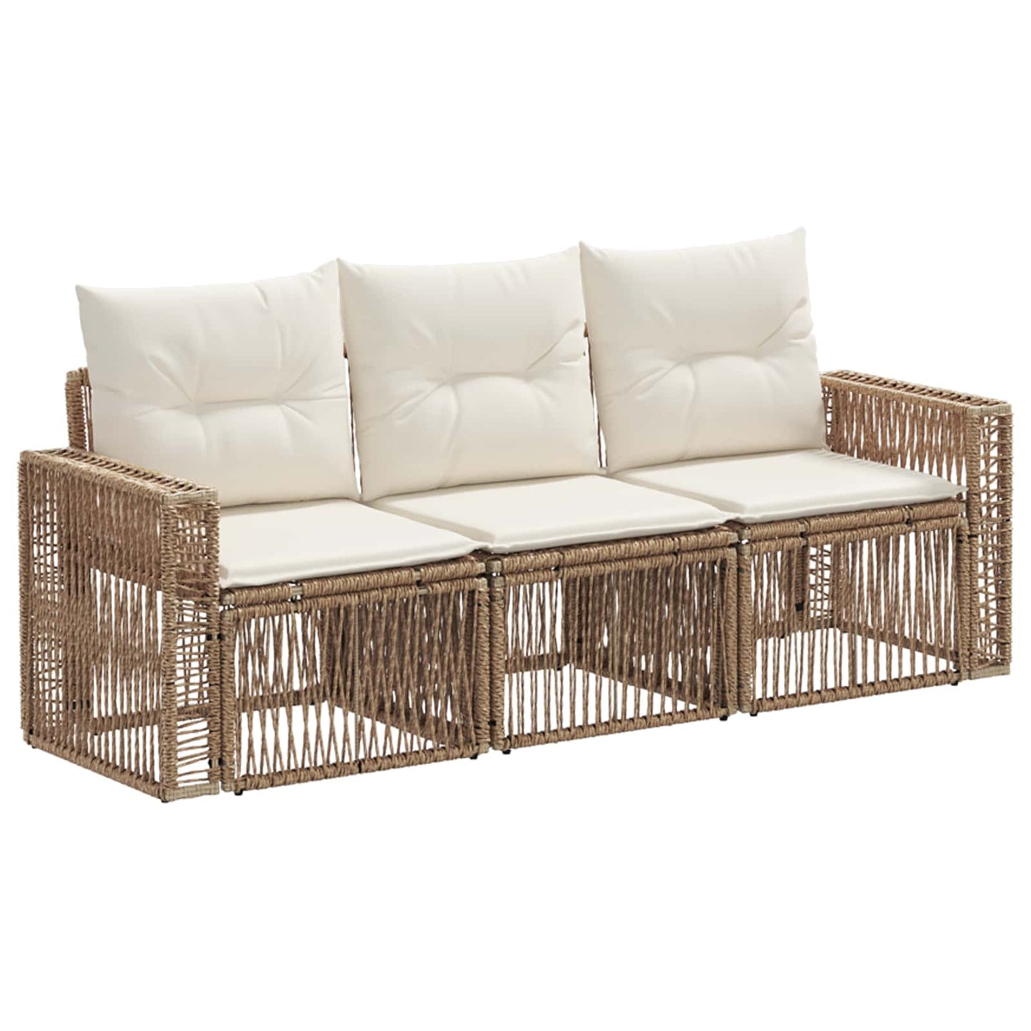 Gartensofa-set 3 stk. Beige und Cremeweiß Poly-Rattan